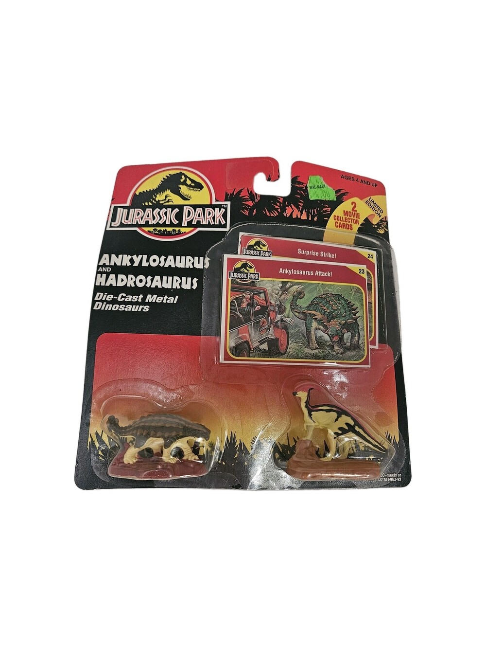 Jurassic Park Ankylosaurus & Hadrosaurus Die-Cast Dinosaur Figures & Cards 1993